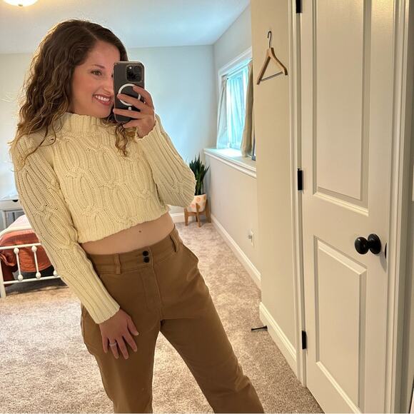 Rebecca Taylor La Vie Cream White Cable Cropped Sweater XS - Picture 2 of 10
